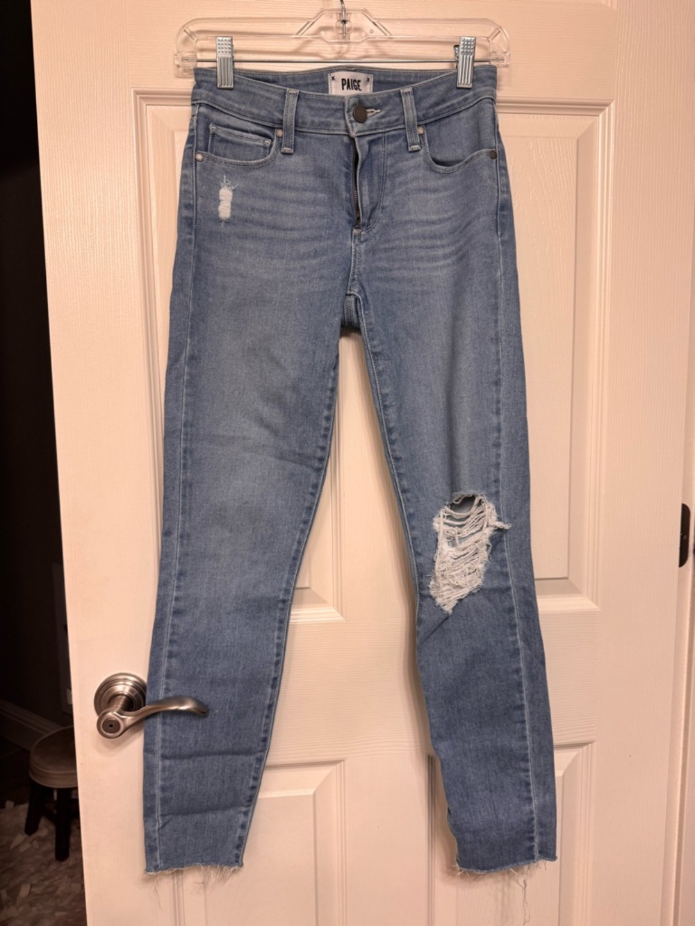 PAIGE Women's Light Blue Distressed Slim Jeans - Picture 6 of 6